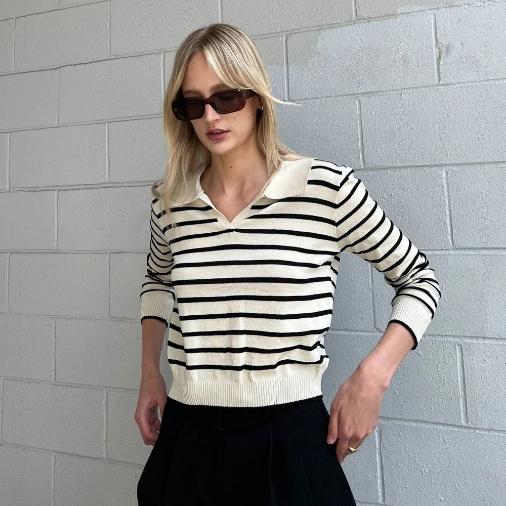 NWT Oak + Fort Striped Collared Sweater
